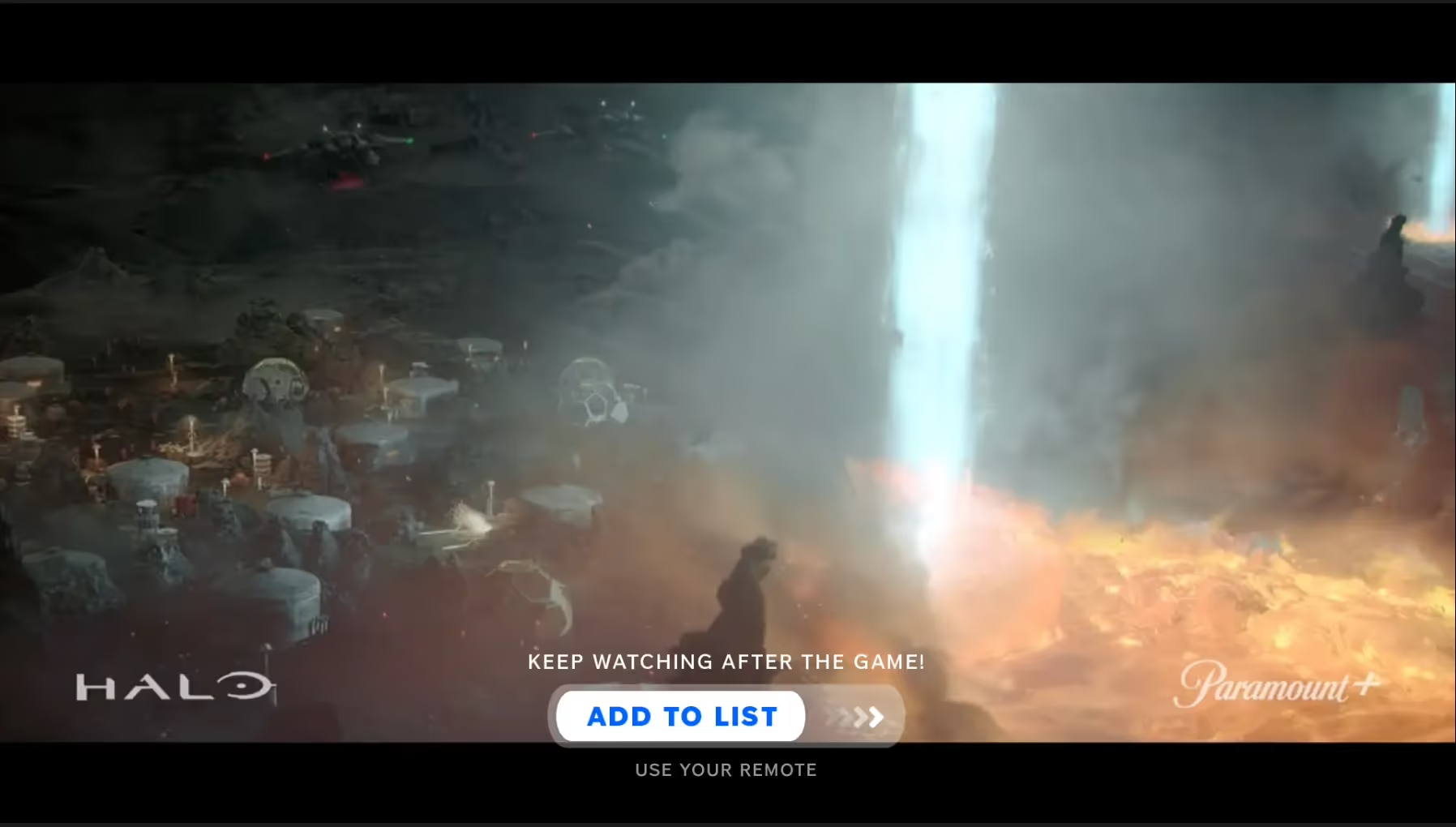 Paramount+ interactive CTV ad for Halo from the 2024 Super Bowl