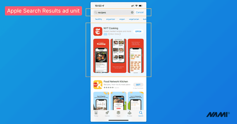 Apple search ad unit search results refined