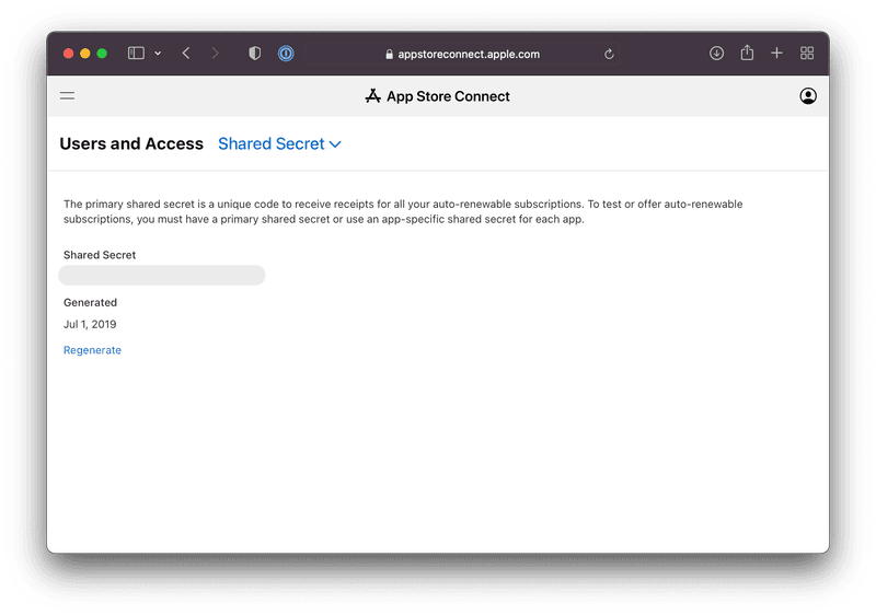 Generating a Primary Shared Secret in App Store Connect