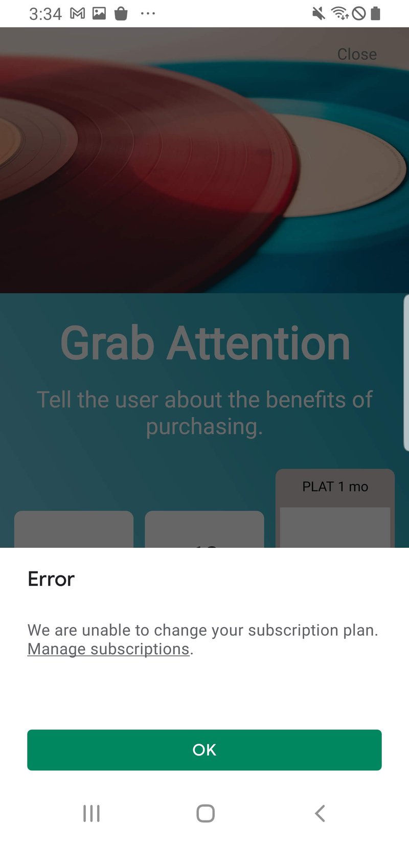 Google Play subscription plan change error
