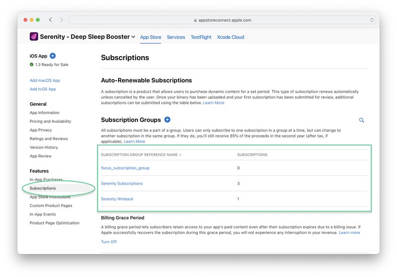app store connect subscription products