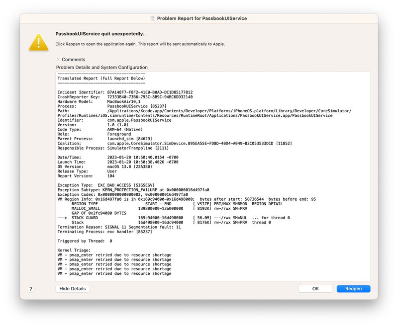 PassbookServiceUI crash
